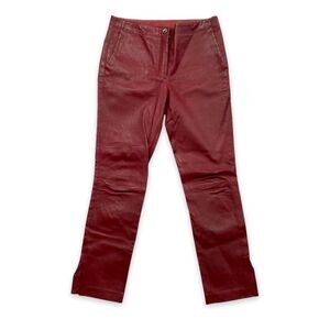 Helmut Lang 100% Lamb Leather Straight Leg Red Pants Size 2
